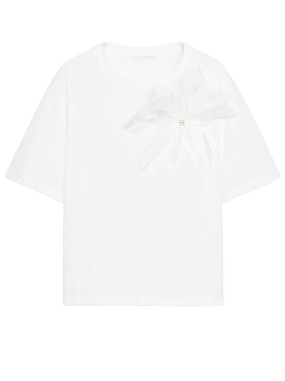 Zara White Floral Applique Short Sleeve Top